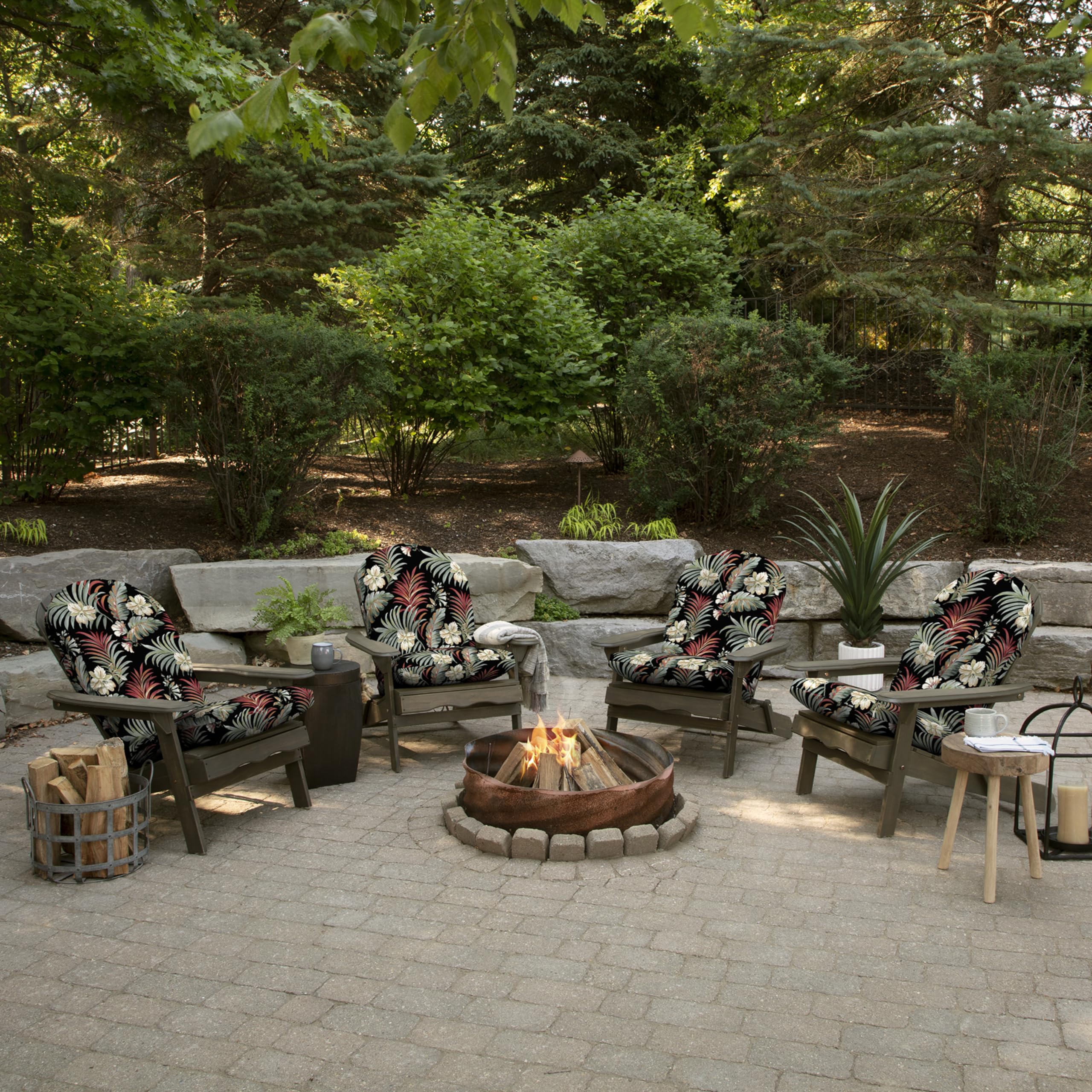 Arden Selections cushions in use on an Adirondack chair demonstrating secure fit and added comfort
