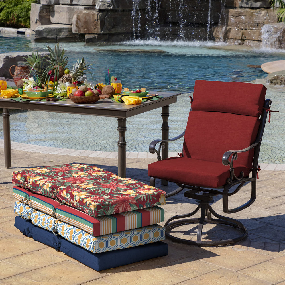 Arden Selections cushion in outdoor dining setup for lifestyle appeal