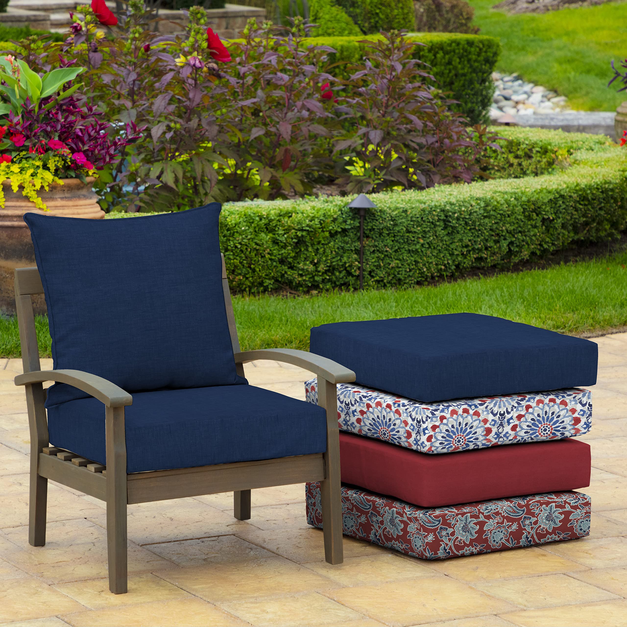 Arden Selections cushions styled on patio sofa showing instant outdoor refresh and comfort