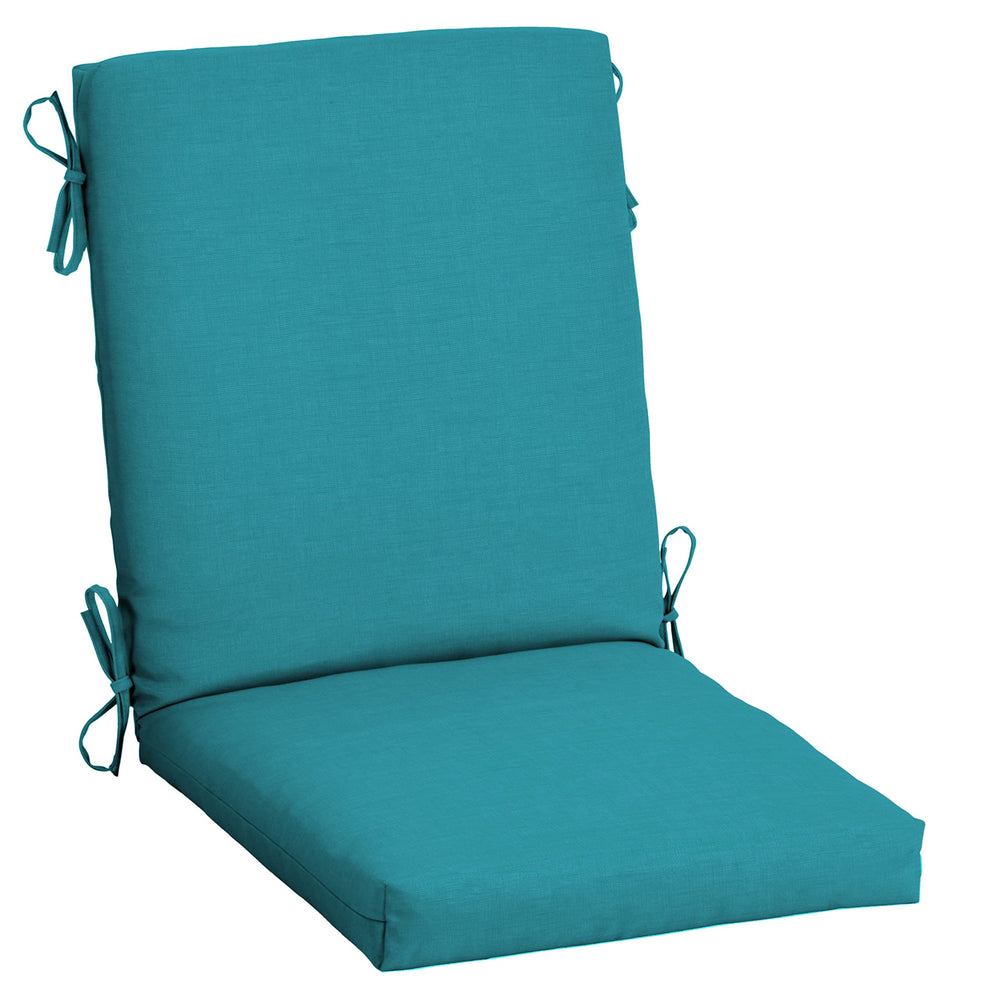 Arden Selections front view of lake blue outdoor dining chair cushion showing full two-piece set and color durability