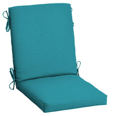 Arden Selections front view of lake blue outdoor dining chair cushion showing full two-piece set and color durability