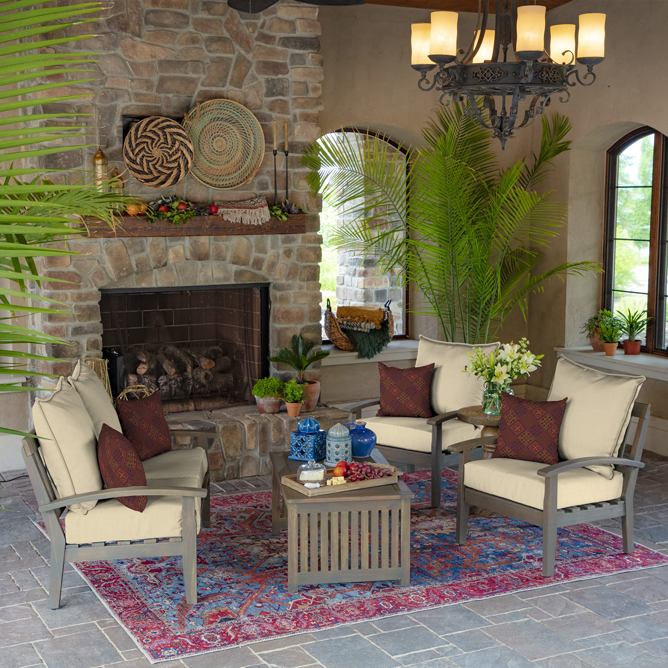 Arden Selections cushions styled on a deck creating comfortable outdoor seating