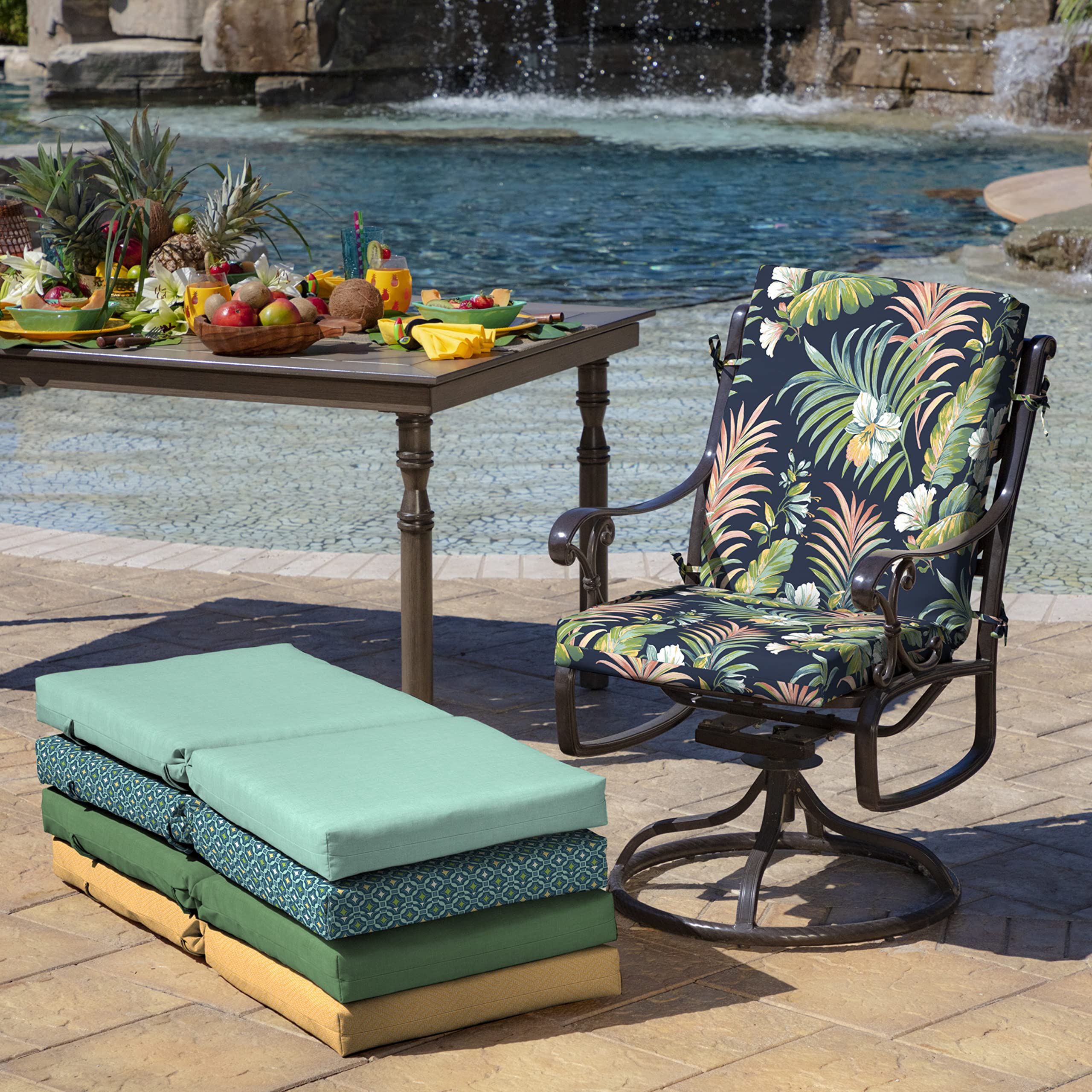 Arden Selections cushions styled on a patio illustrating inviting outdoor dining