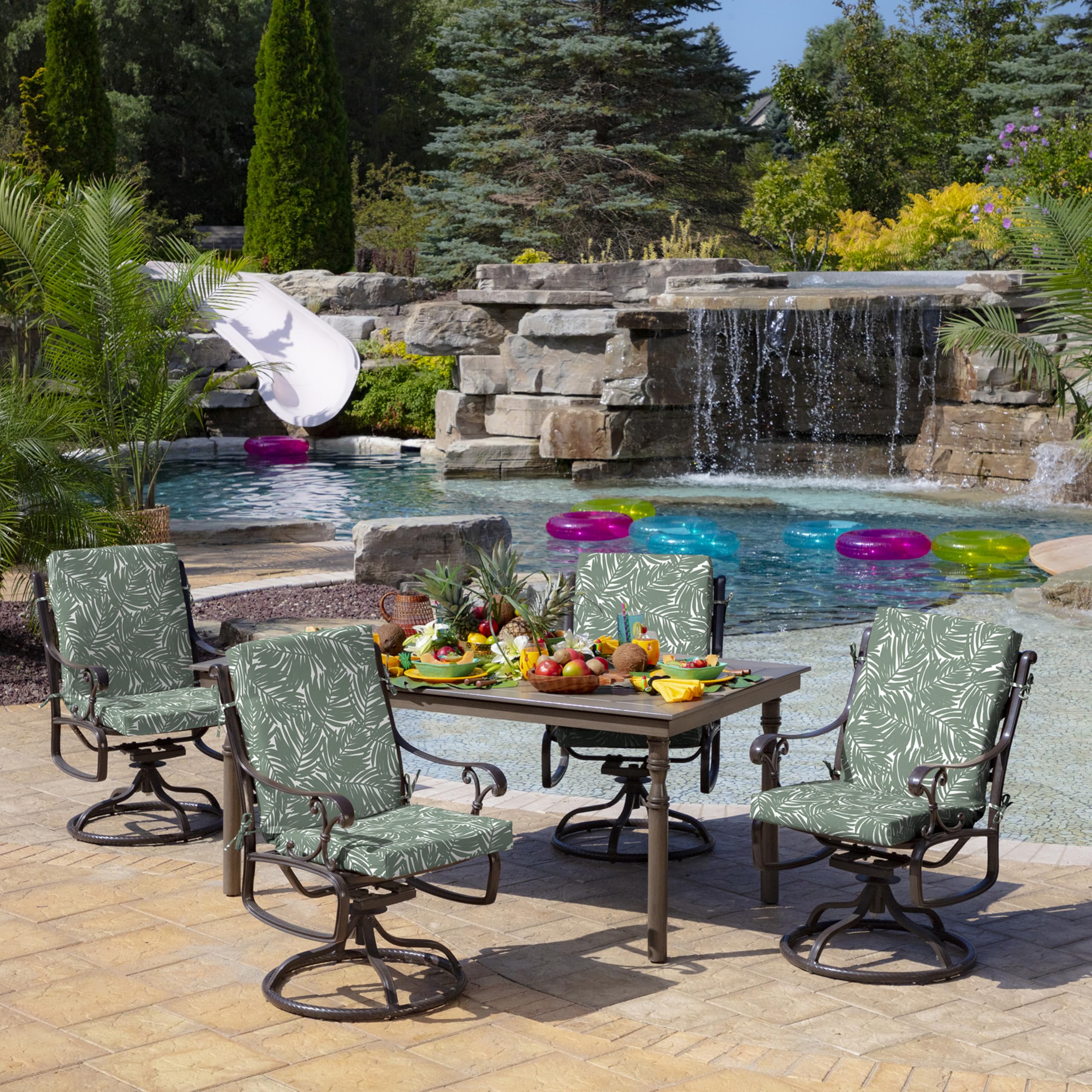 Arden Selections cushions on patio table and chairs showing style coordination for outdoor entertaining benefit
