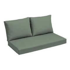 Arden Selections loveseat set front view showing sage green cushions and fit