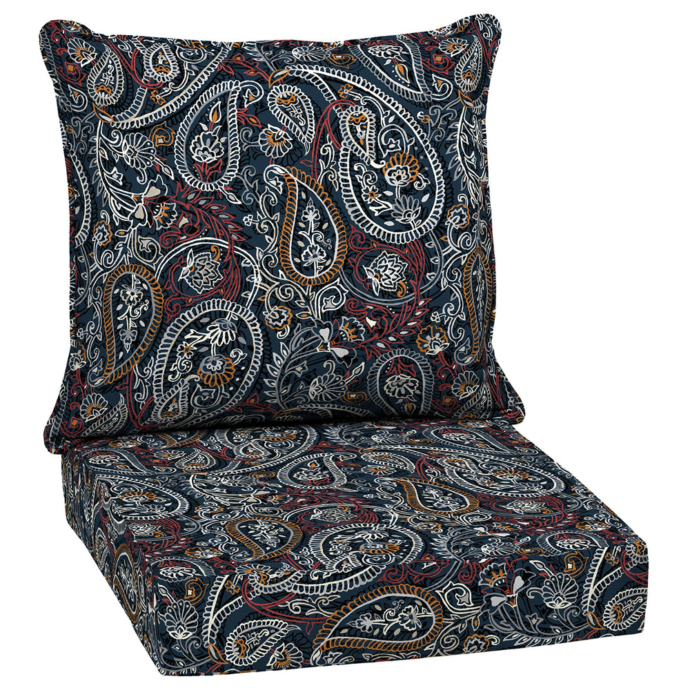 Arden Selections front view showing navy paisley cushions and vibrant pattern benefit