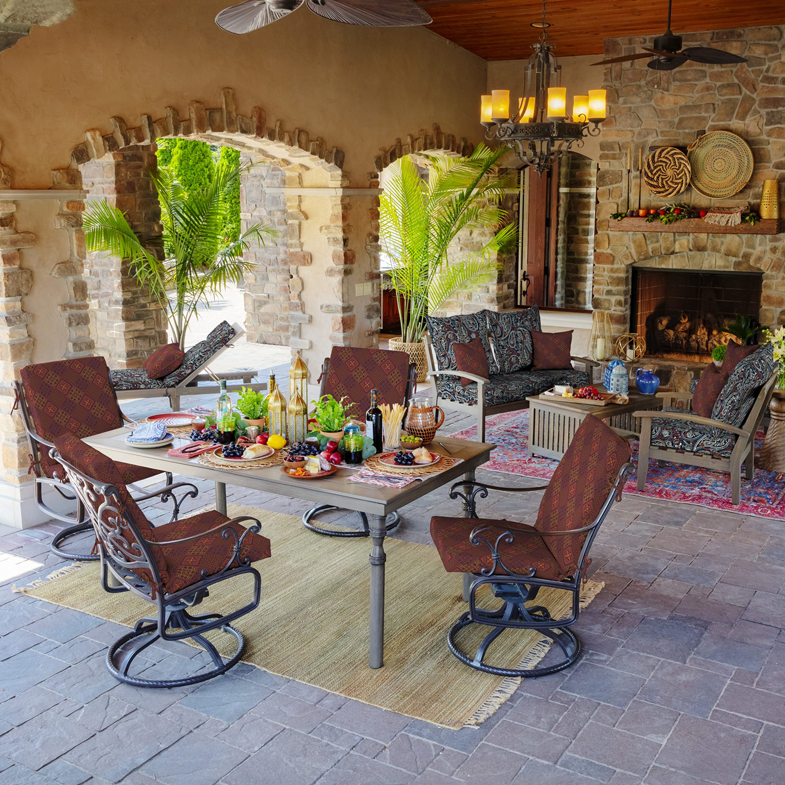 Arden Selections cushions styled on patio sofa for comfortable outdoor seating