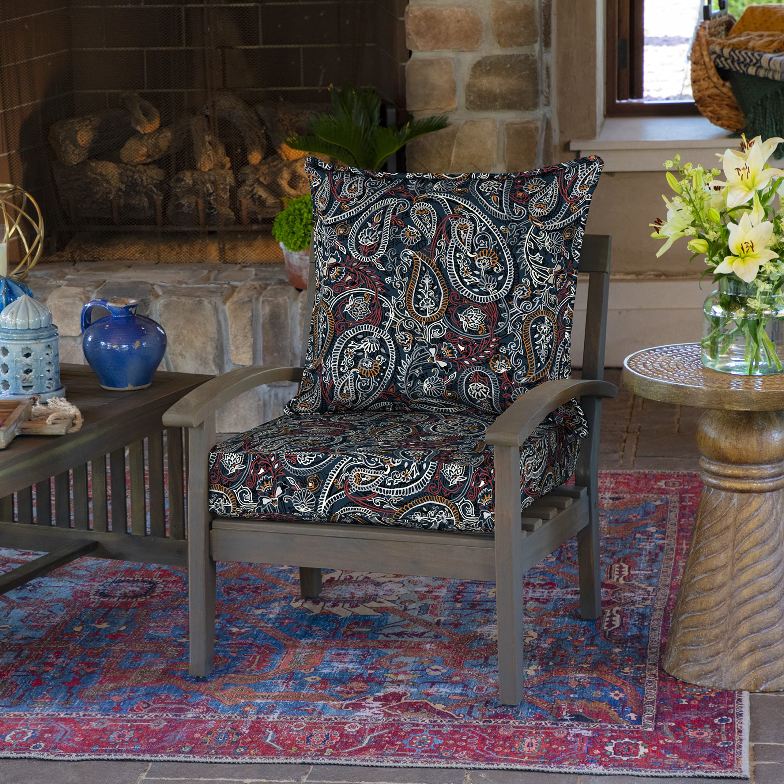 Arden Selections cushion next to chair to show 24x24 scale and fit benefit