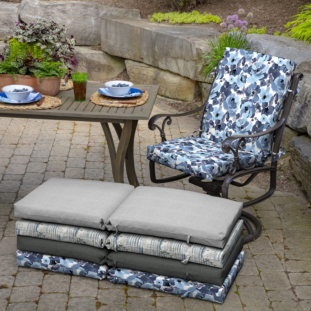 Arden Selections cushion on dining chair demonstrating comfortable outdoor use