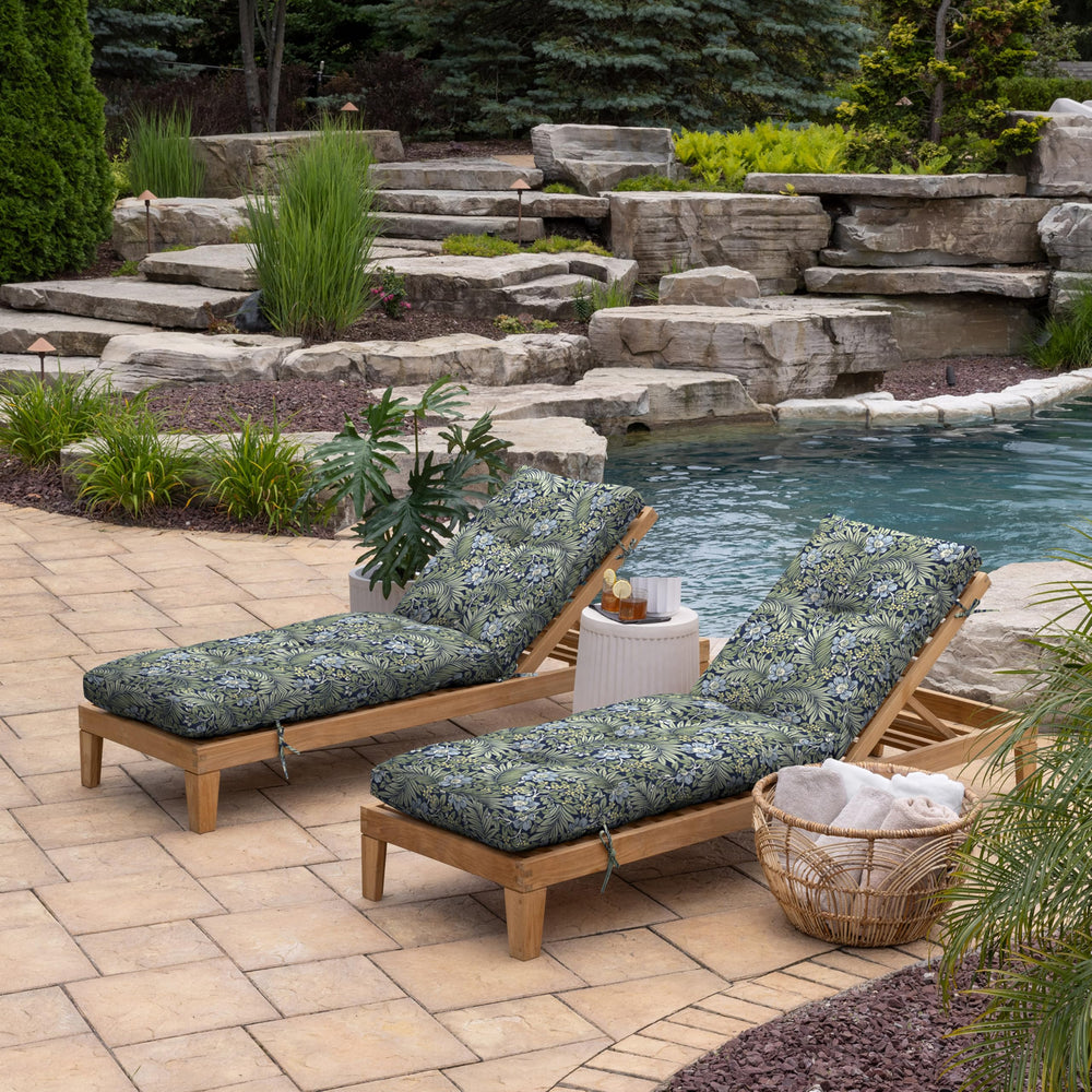 Arden Selections cushion placed on chaise lounger in patio setting for visual styling benefit