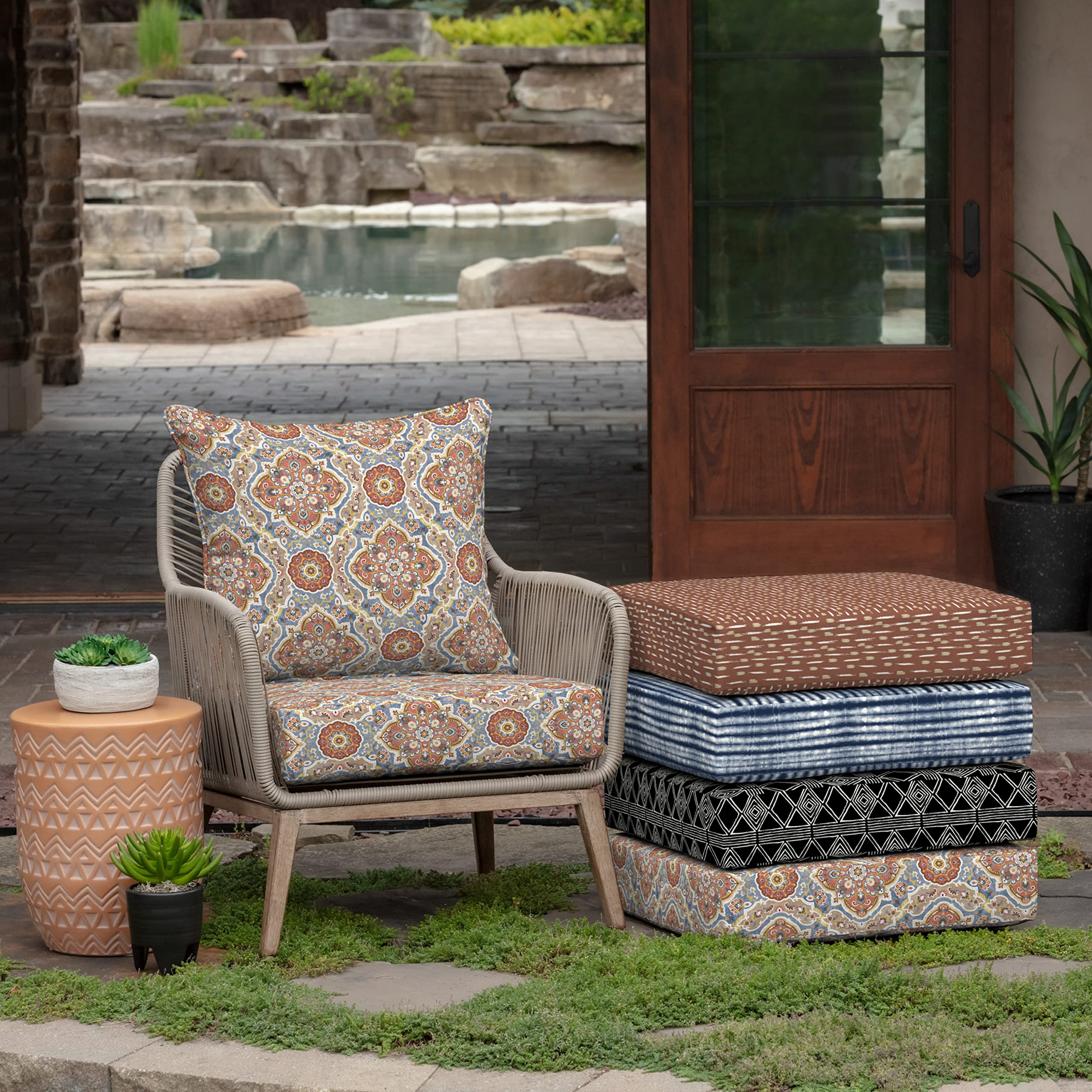 Arden Selections lifestyle image on patio sofa showing improved outdoor seating comfort