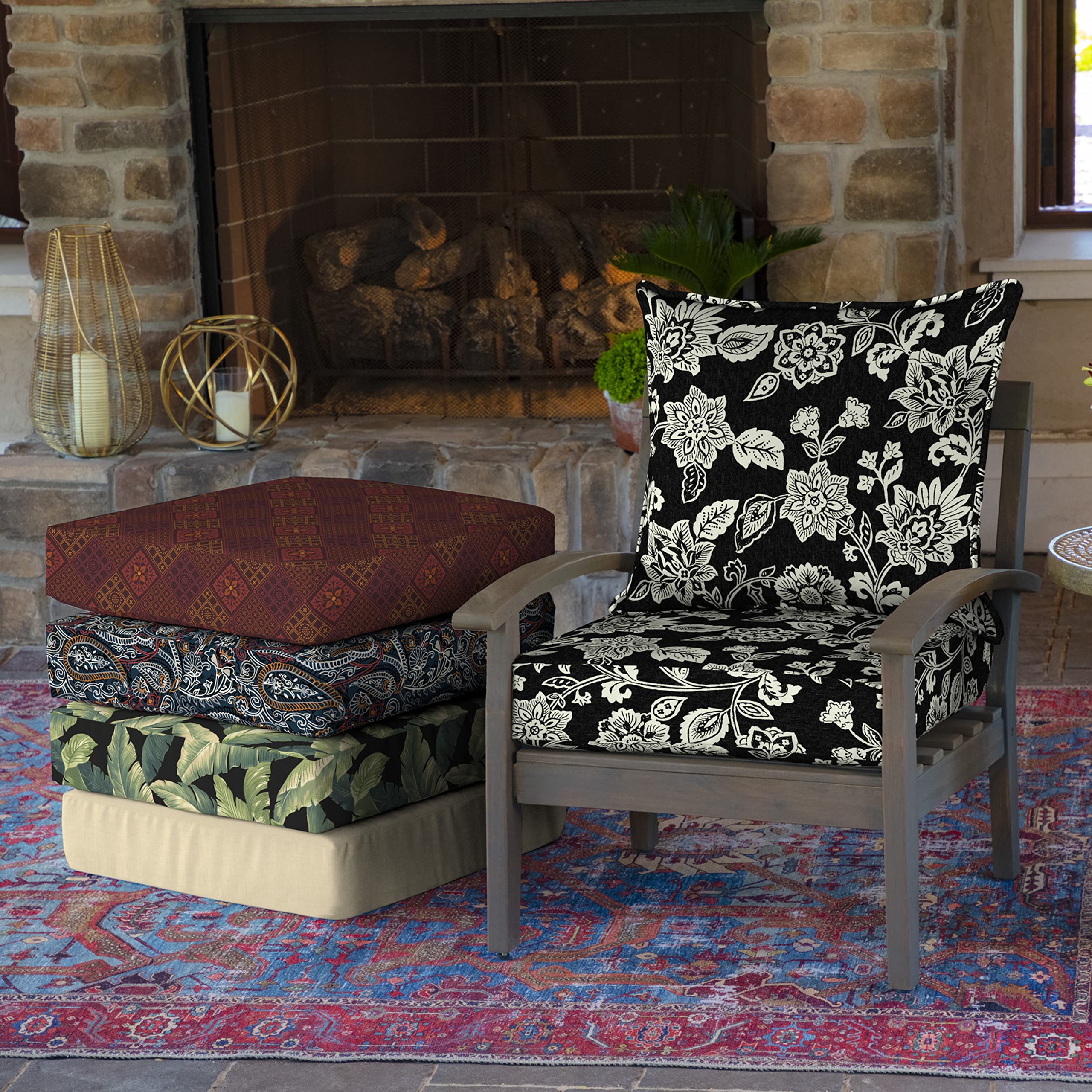 Arden Selections cushions styled on a patio sofa showing enhanced outdoor seating comfort and style
