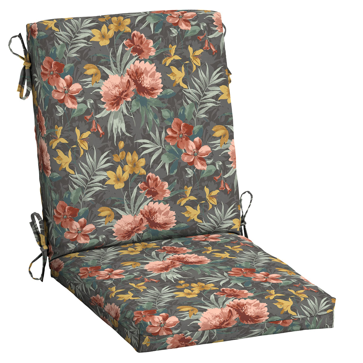 Arden Selections front view of Phoebe Grey Floral cushion set, shows full chair coverage and style