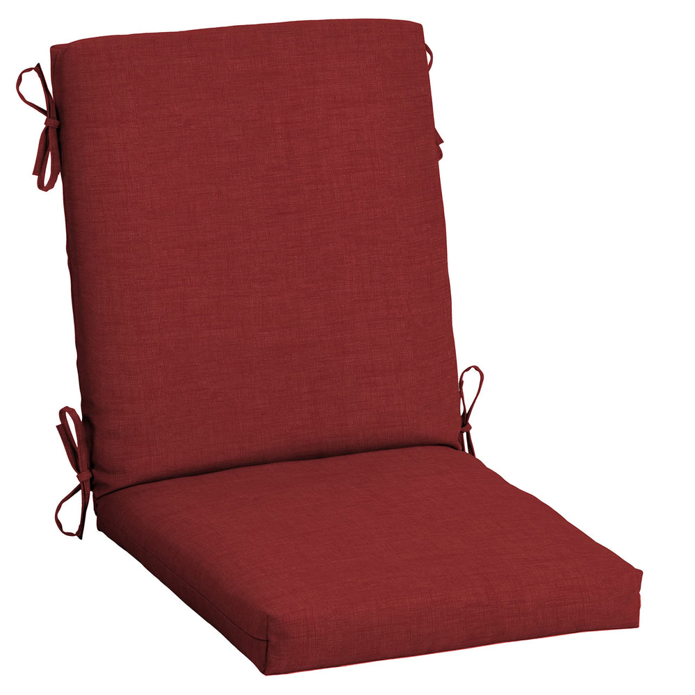 Arden Selections front view showing ruby red two-piece cushion on chair, adds comfortable seating