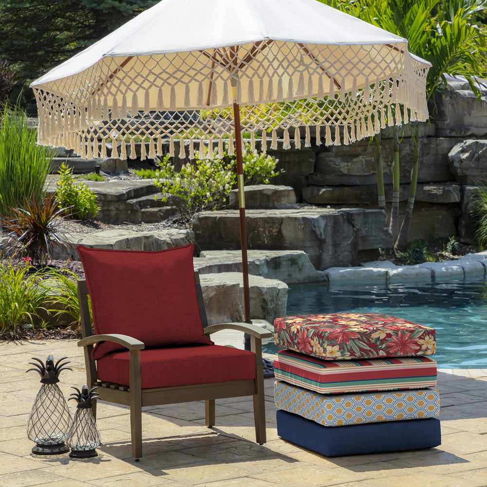 Arden Selections cushions on a patio chair creating a stylish outdoor seating upgrade