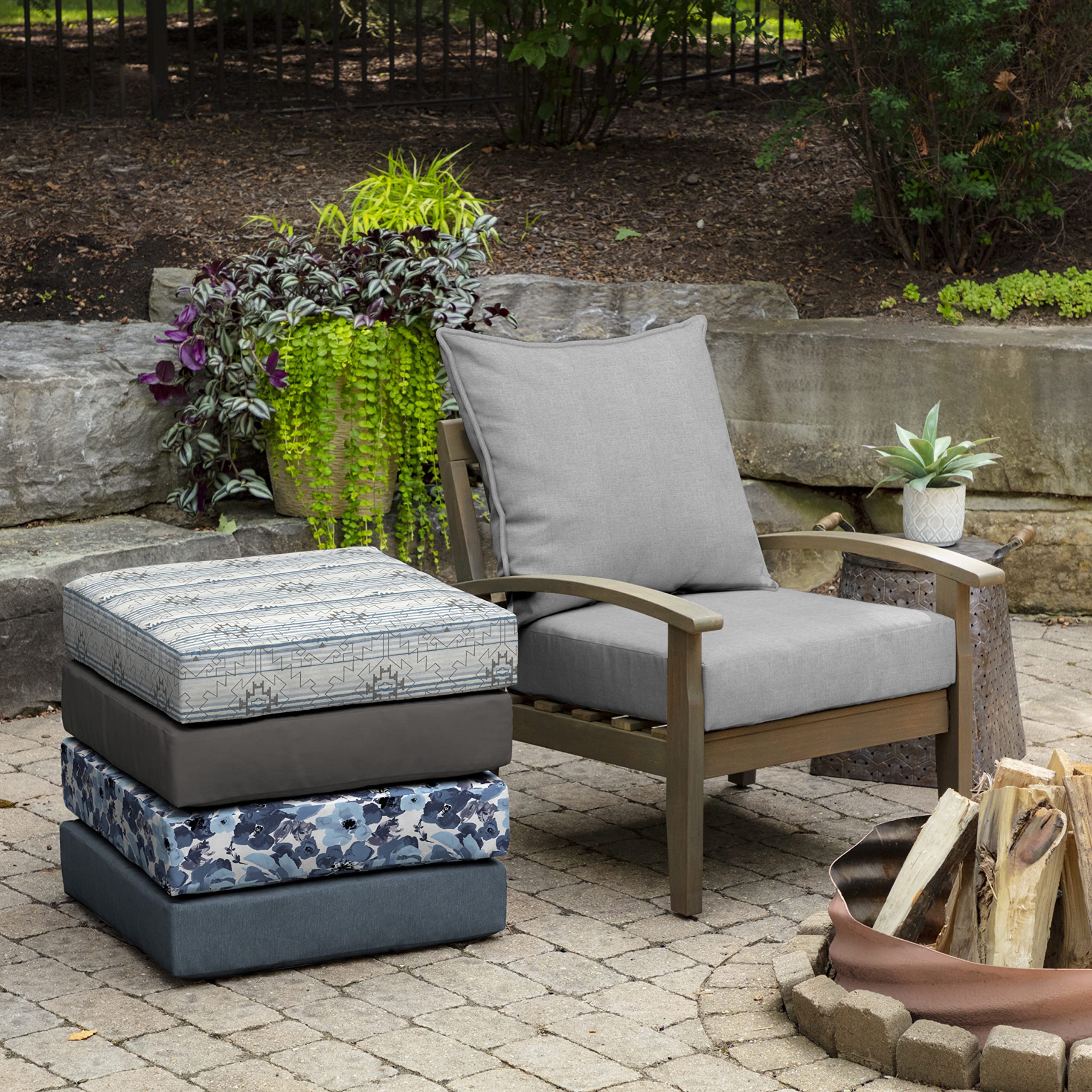 Arden Selections cushion next to chair showing fit and scale for deep seat furniture