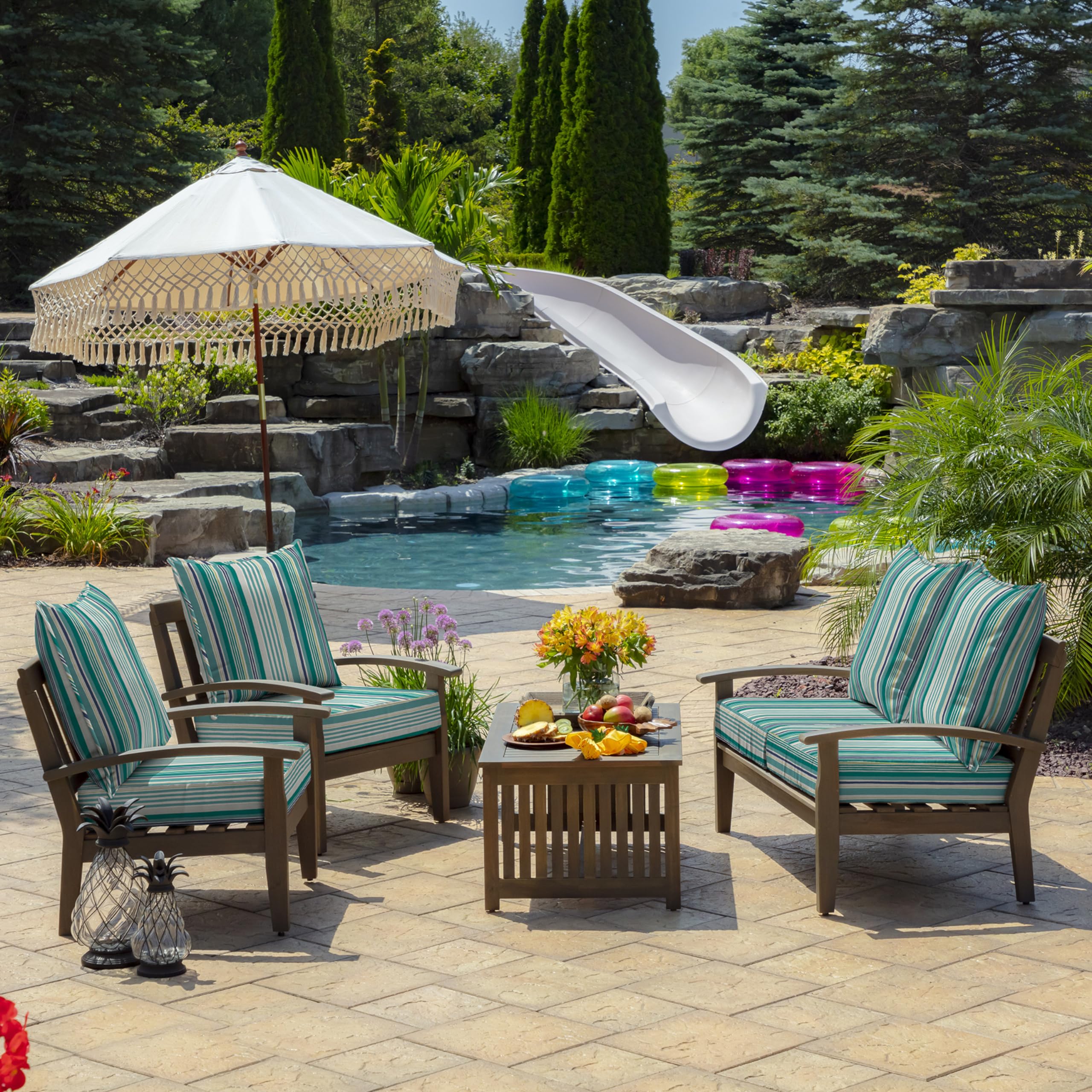 Arden Selections cushion on patio chair demonstrating correct 24x24 size fit