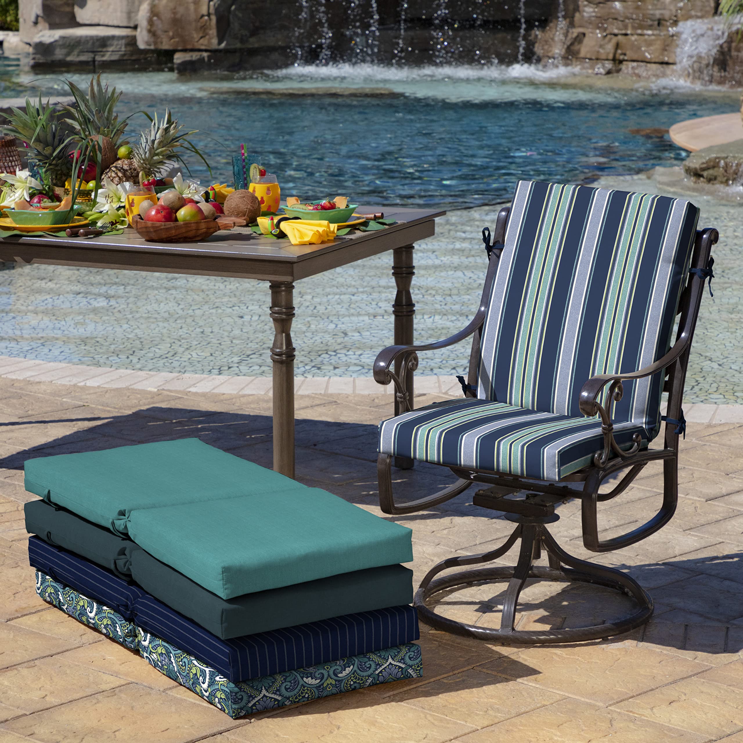 Arden Selections cushion next to chair to show 20x44-inch fit and scale