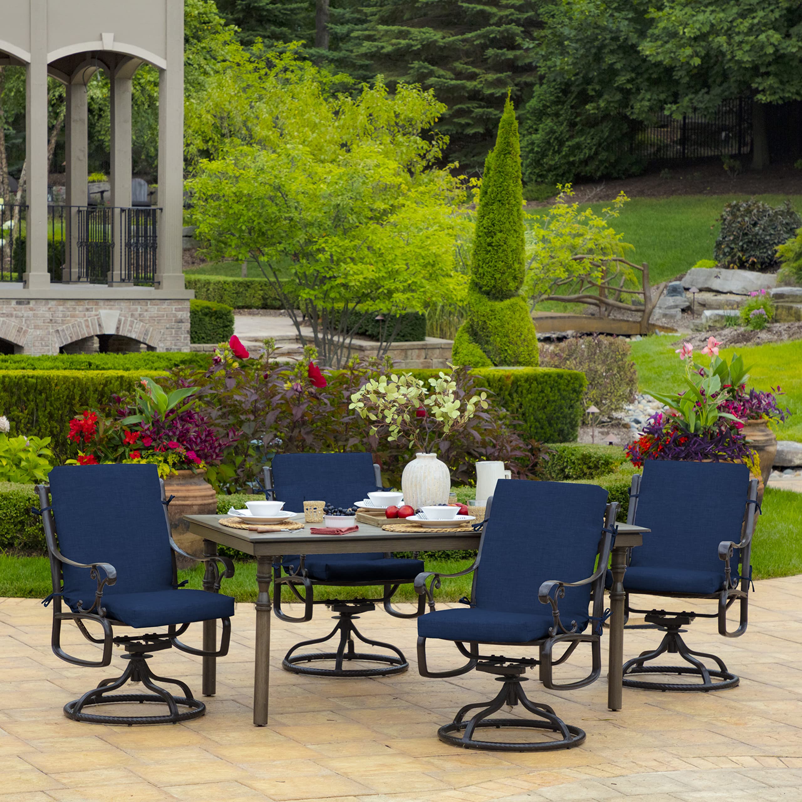 Arden Selections cushion on a standard dining chair for scale, confirms fit and proportion