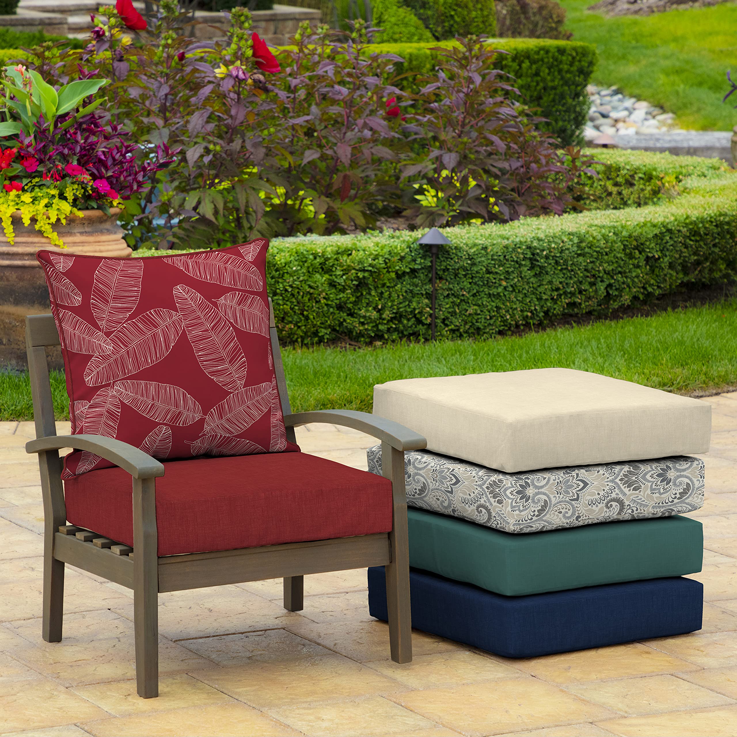 Arden Selections cushion beside measuring tape showing 24x24 dimensions for fit