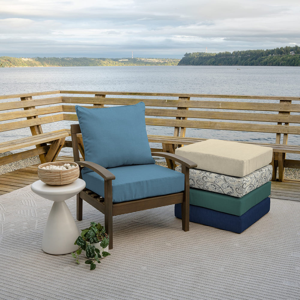 Arden Selections cushion set installed on a patio chair demonstrating durable comfort