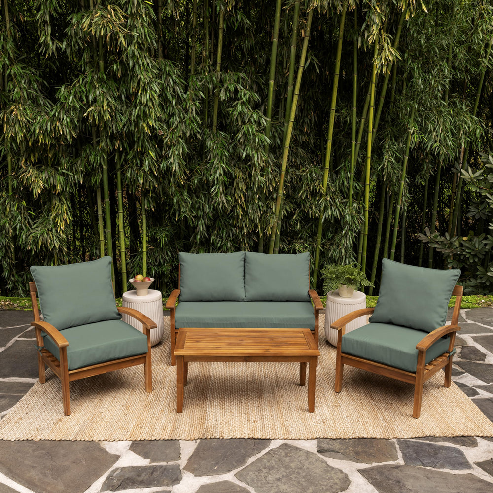 Arden Selections cushion set on porch swing demonstrating outdoor use comfort