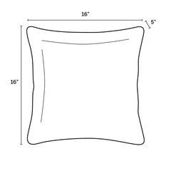 Arden Selections pillow beside a hand demonstrating 16x16 size for easy scale and placement