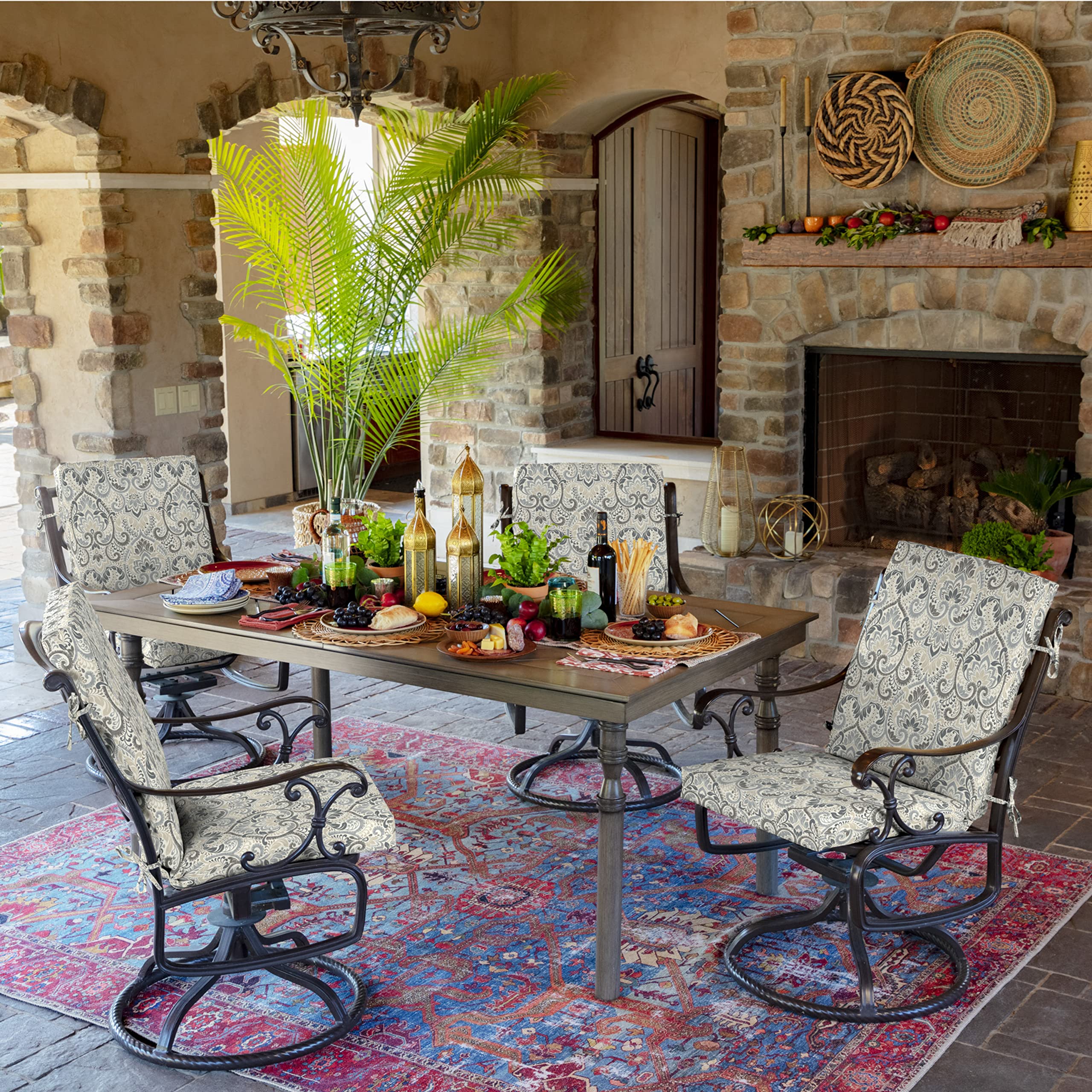 Arden Selections cushion on standard chair for scale showing fit for most dining chairs