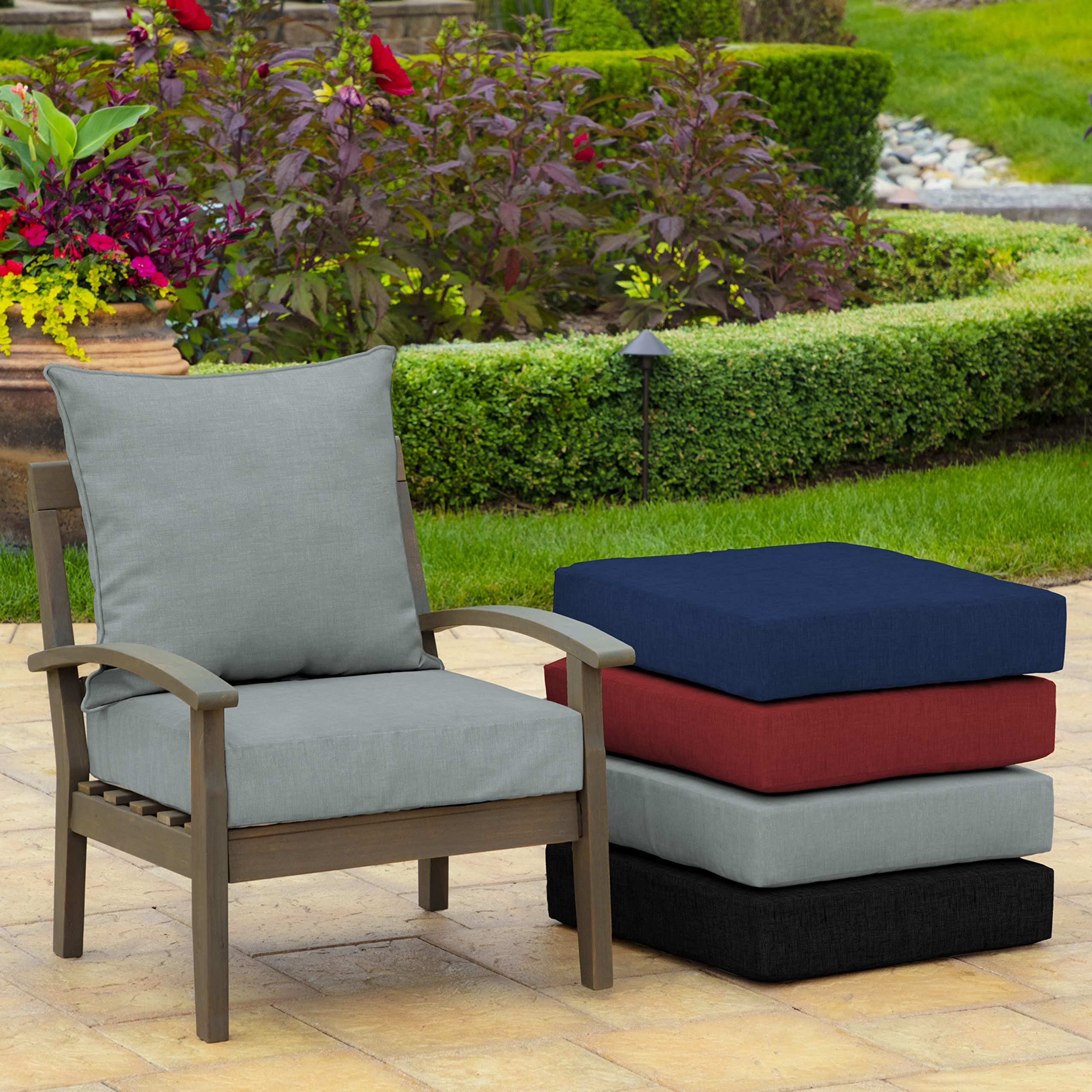 Arden Selections cushions arranged on patio sofa to illustrate refreshed outdoor seating comfort
