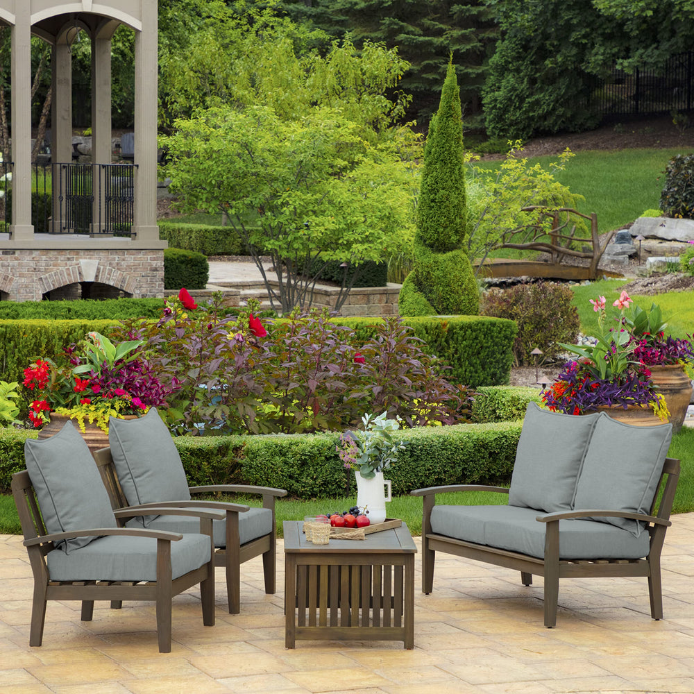 Arden Selections cushions on chair showing 24x24 scale for accurate size comparison