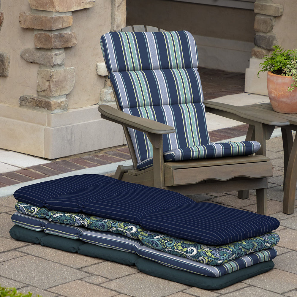 Arden Selections cushion on porch chair showing vibrant sapphire stripe benefit
