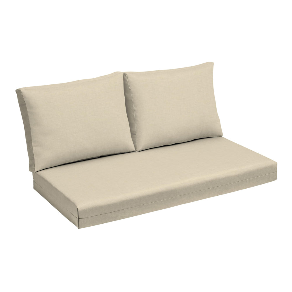 Arden Selections front view of Tan Leala cushion set showing neat fit and neutral color benefit aesthetic upgrade
