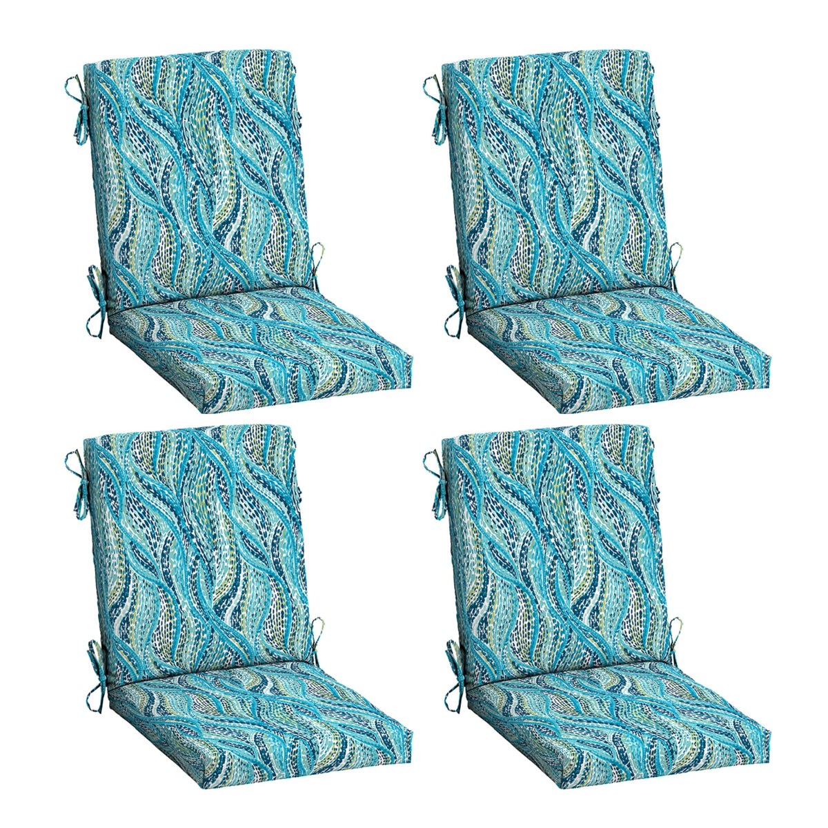 Arden Selections front view of teal 4-pack cushions showing coordinated look and vibrant color