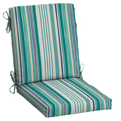 Arden Selections front view of teal cobalt stripe cushion showing full color and fit benefits