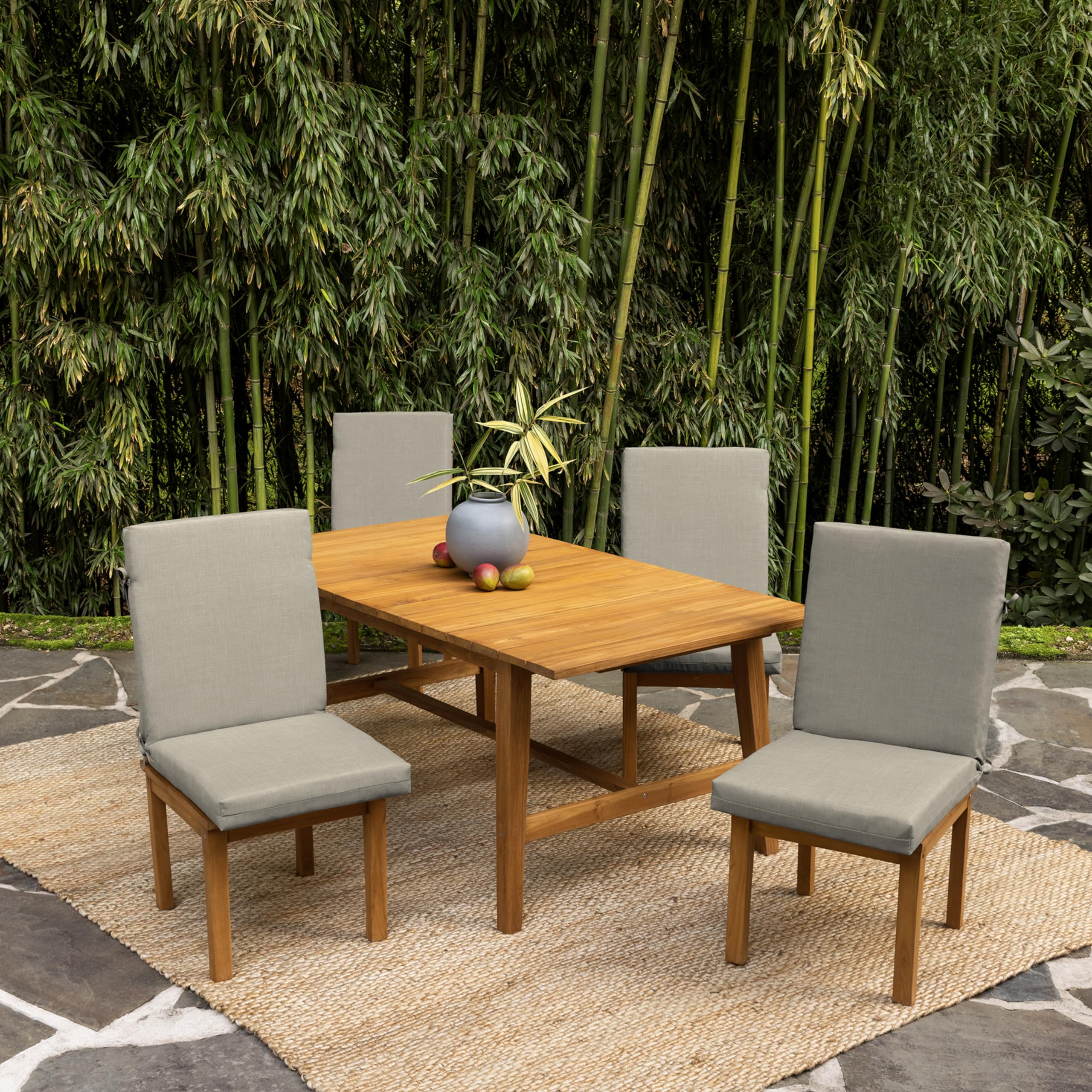 Arden Selections fabric ties close-up on cushion, shows secure attachment to chairs