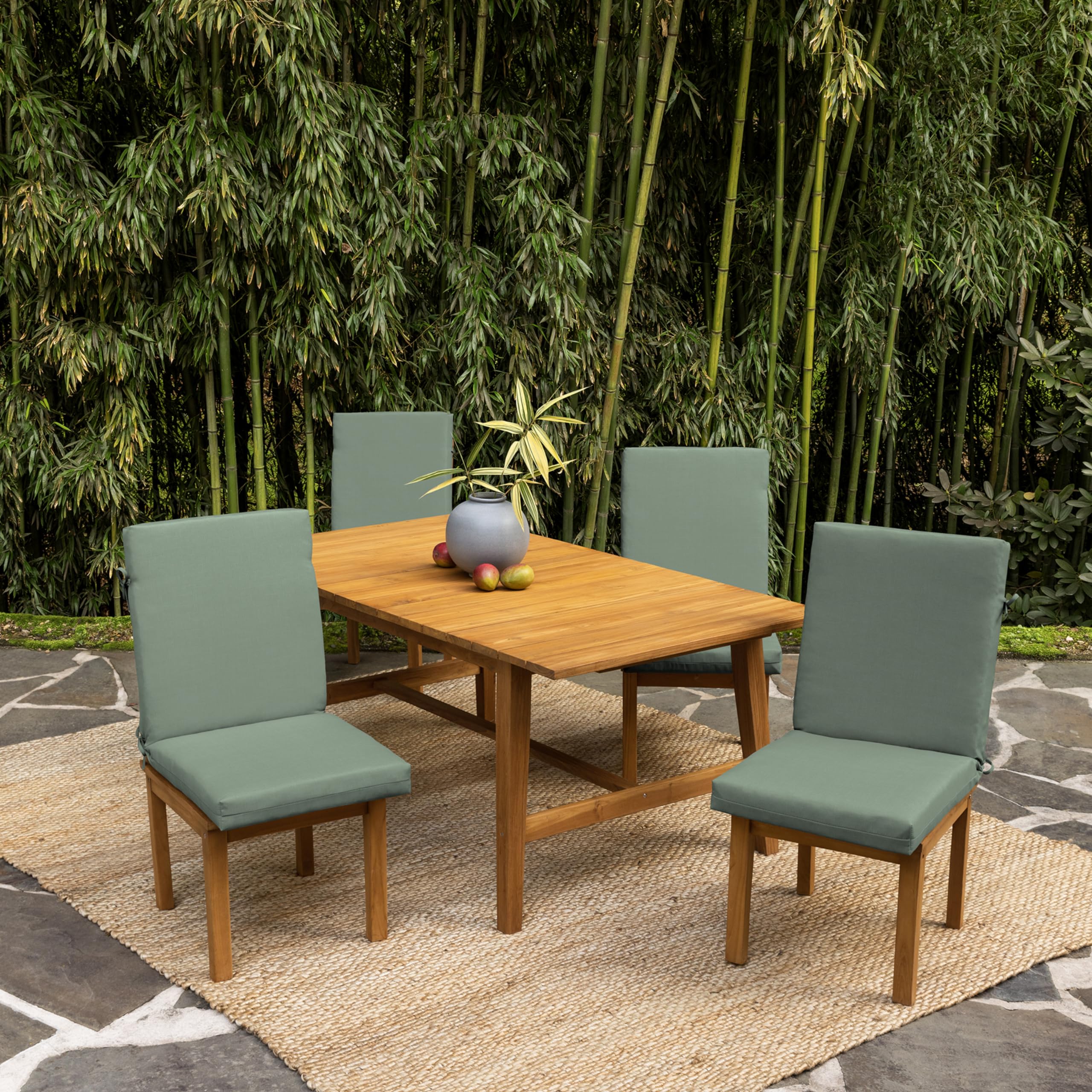 Arden Selections durable fabric ties shown securing cushion, preventing shifting benefit