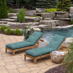 Arden Selections sewn ties securing cushion to lounger for stability and wind resistance
