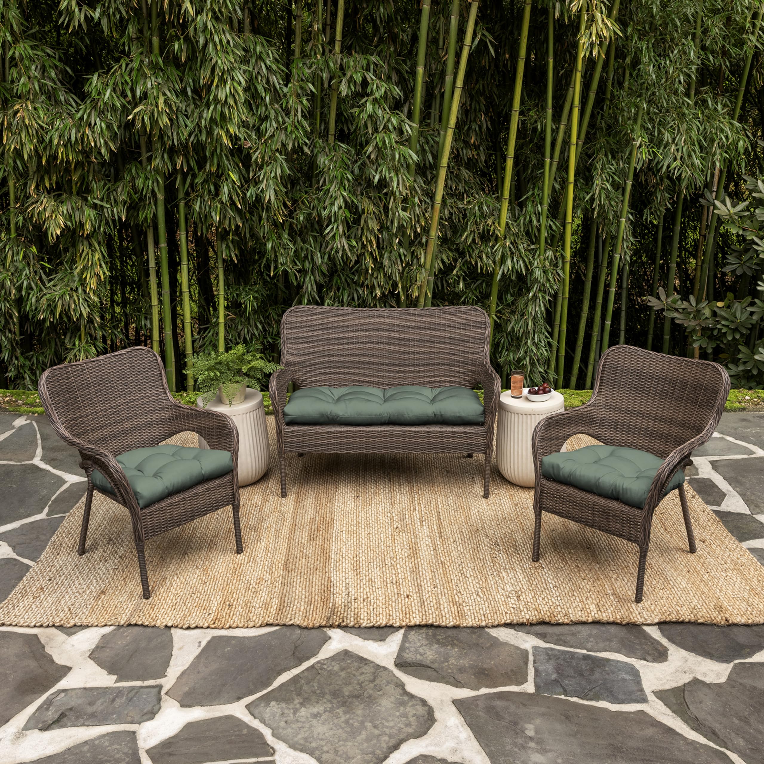 Arden Selections ties detail securing cushion to wicker for stability