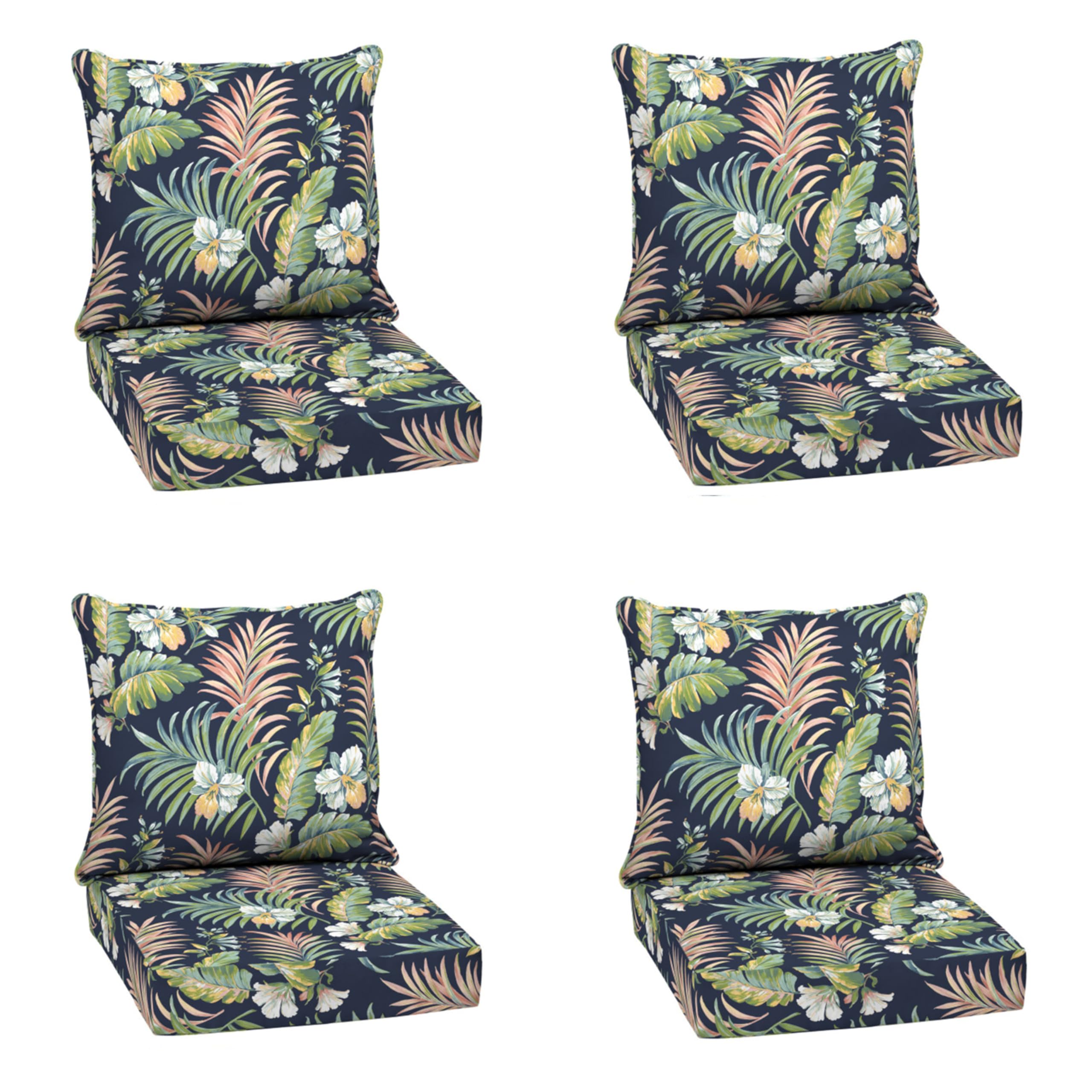 Arden Selections front view of Simone Blue Tropical cushions showing vibrant pattern and fit
