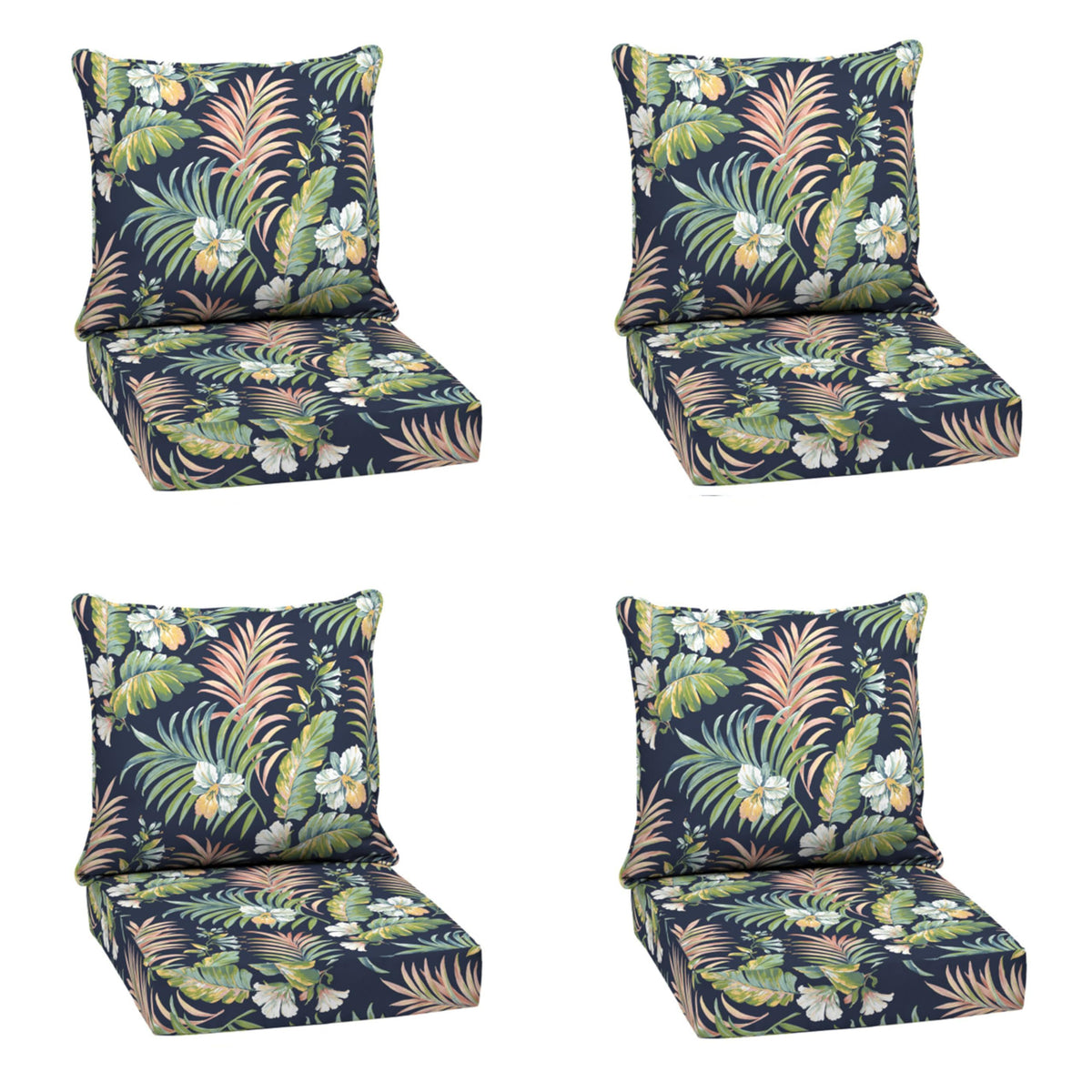 Arden Selections front view of Simone Blue Tropical cushions showing vibrant pattern and fit