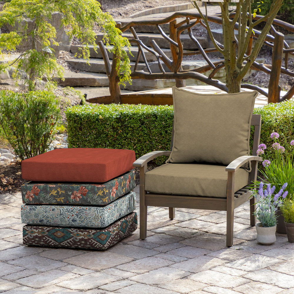 Arden Selections cushions on a patio sofa demonstrating comfortable outdoor seating