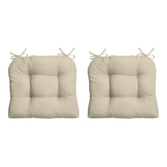Arden Selections front view of two tan wicker chair cushions showing fit and style