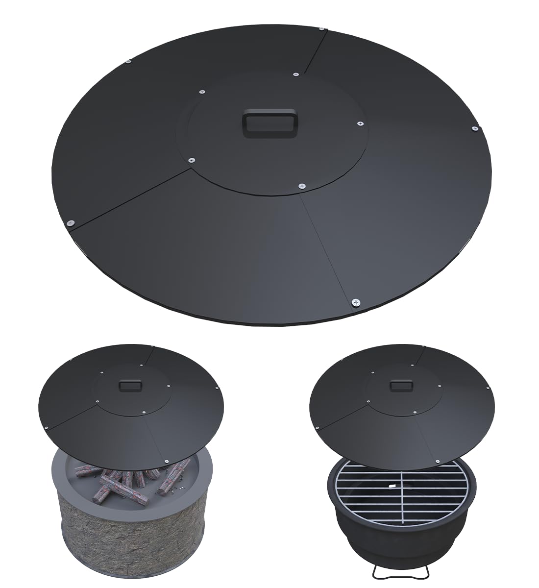 Ardier front view of 32-inch fire pit lid showing full coverage and protection