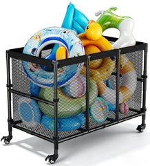 Ardier front view of large black pool storage bin showing capacity and neat organization