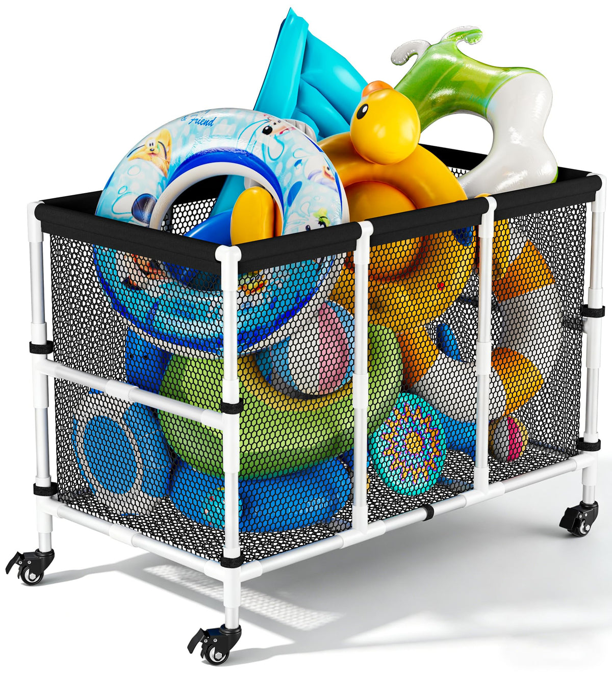 Ardier front view of white rolling pool cart for quick tidy-up