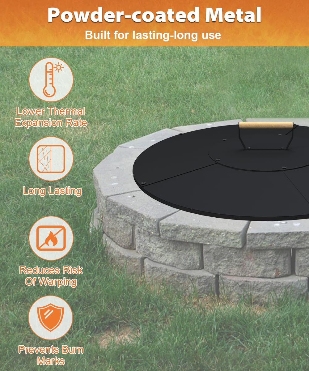 Ardier cover installed on round bowl fire pit, shields from weather