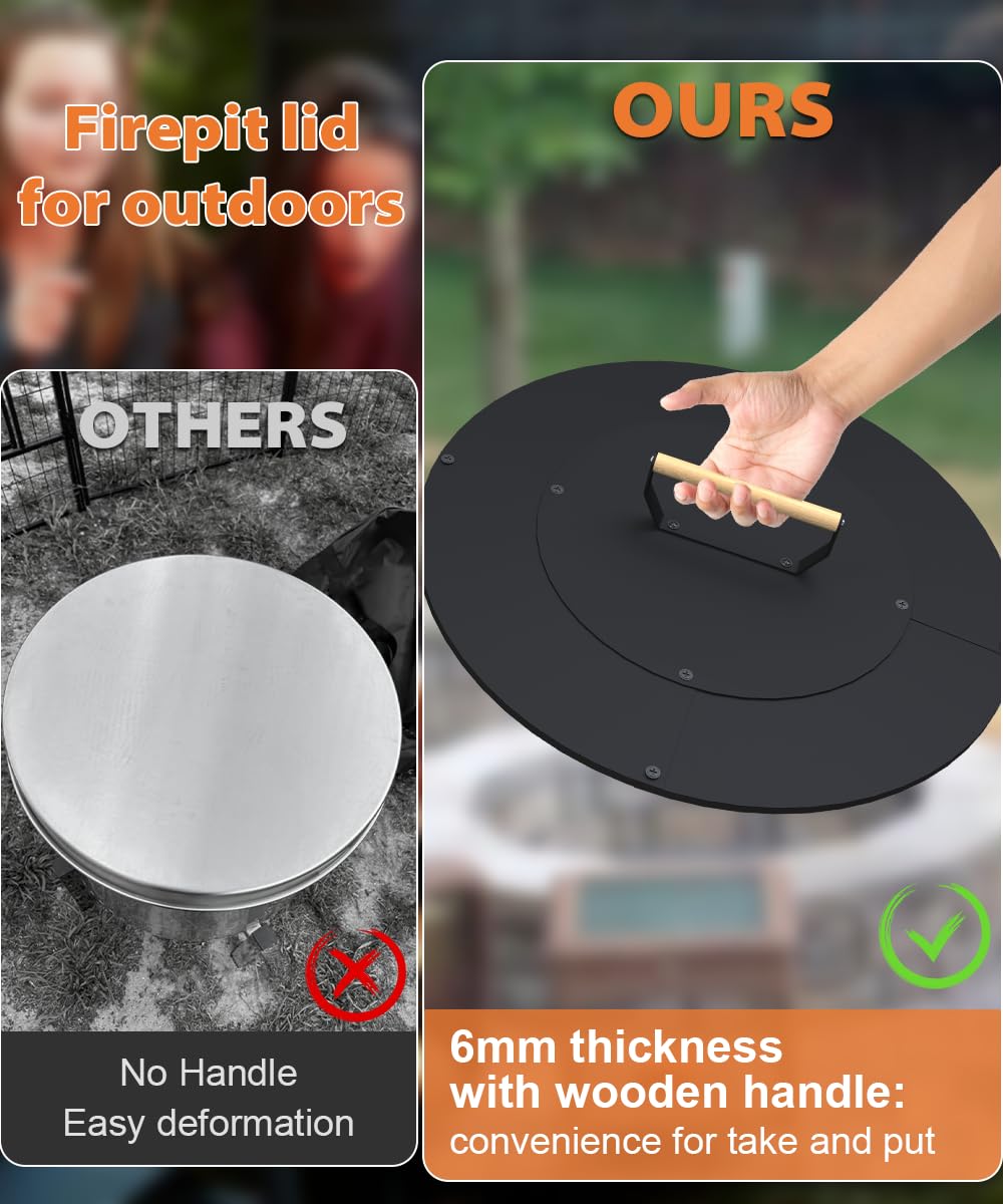 Ardier cover beside an 18-inch fire pit showing correct sizing and fit