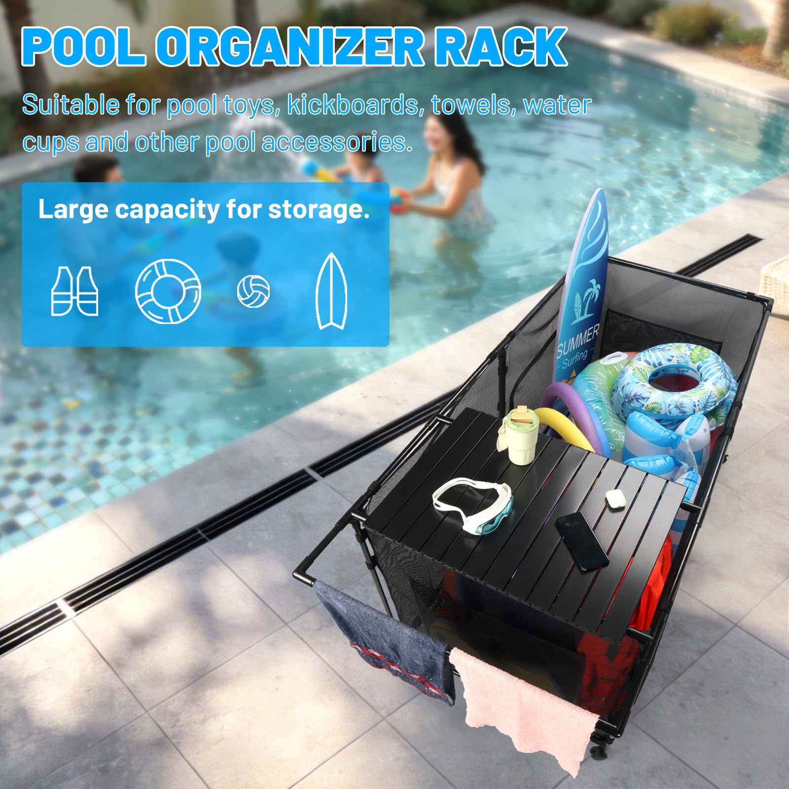 Arejonner poolside setup showing tidy backyard and quick-access benefit