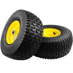 Aremae front view of tire pair showing size markings and durable design benefit