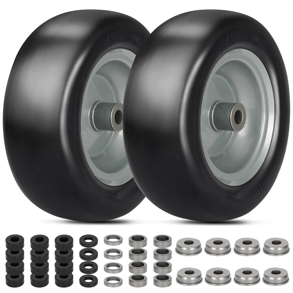 Aremae front view of two tires showing complete wheel assembly and reliability